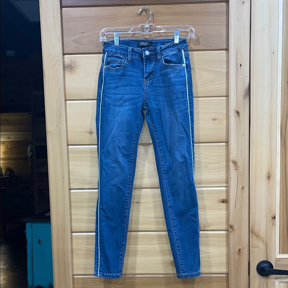 Judy Blue Mid Blue Skinny Jeans with White Side Stripes